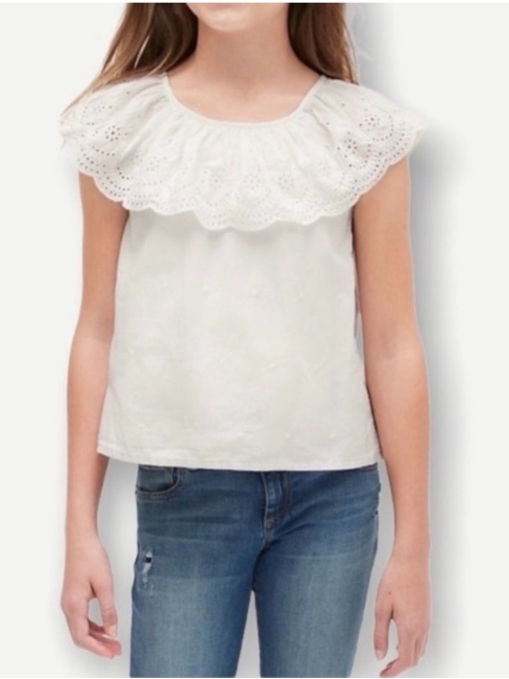 #9 NWT Gap Girls' White Eyelet Ruffle Top Size M(8)